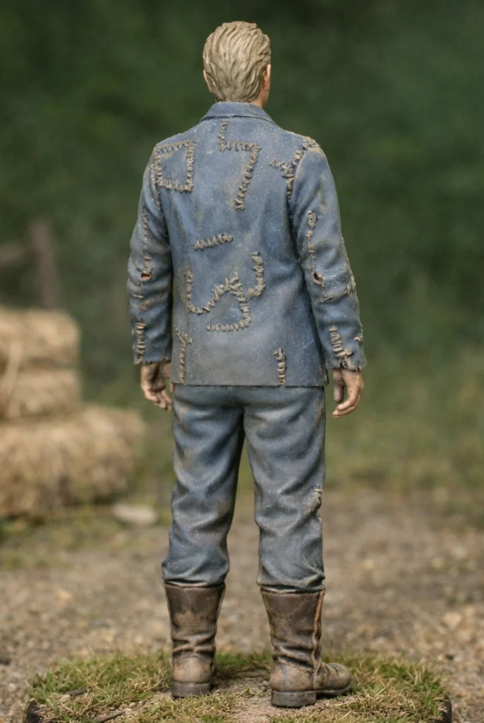 Professional Farmhand in Patched Utility Denim | Scale Resin Farm Diorama Figurine