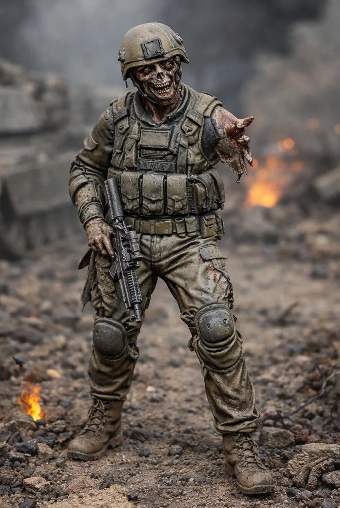 Resin Zombie Army Soldier Figurine | Scaled Resin Diorama Figurine
