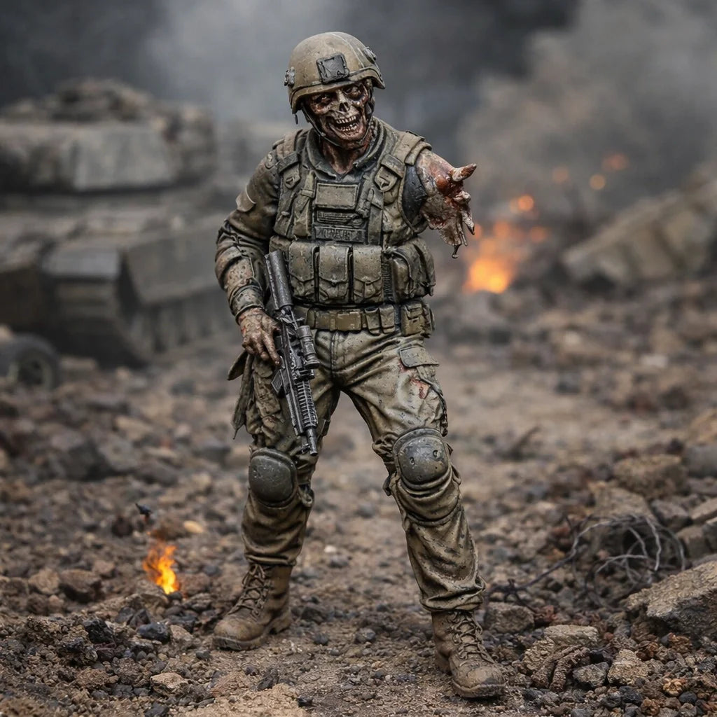 Resin Zombie Army Soldier Figurine | Scaled Resin Diorama Figurine