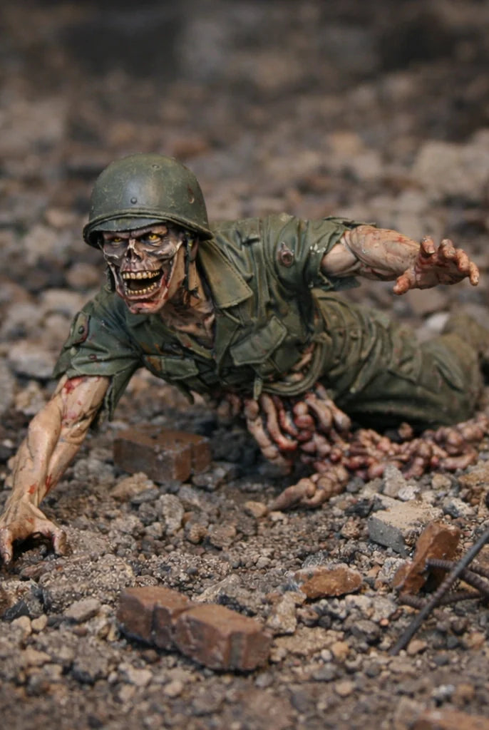 Resin Injured Zombie Soldier Figurine | Scaled Resin Diorama Figurine