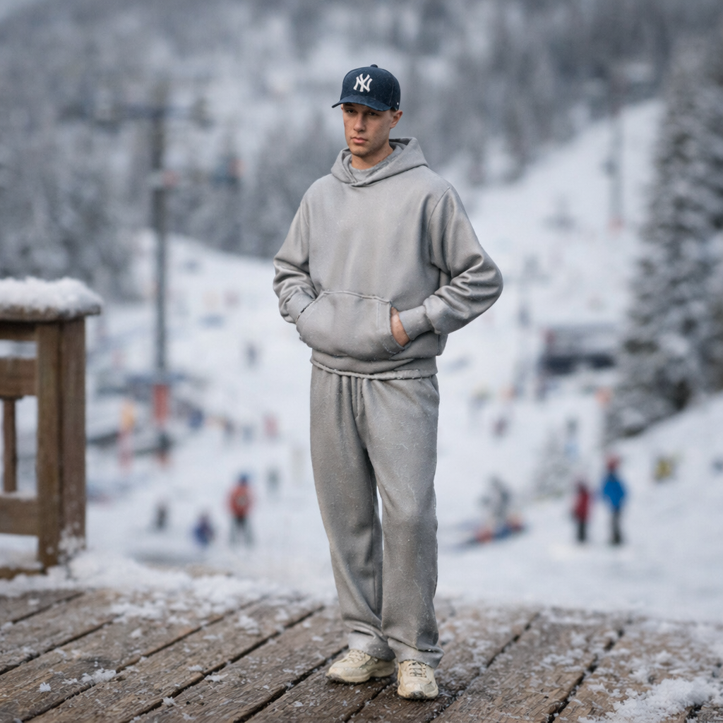 Casual Alpine Tourist in Oversized Hoodie & Joggers | Resin Figurine