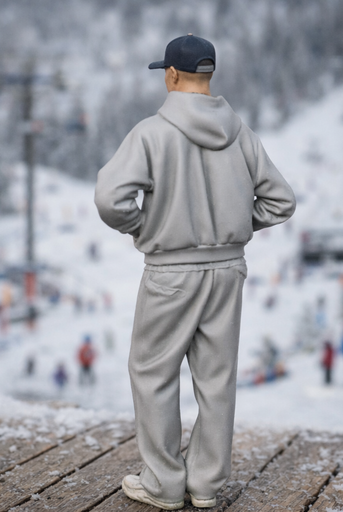 Casual Alpine Tourist in Oversized Hoodie & Joggers | Resin Figurine