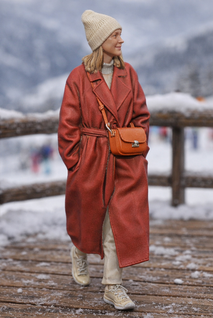 High-Fashion Tourist in Belted Maxi Coat | Resin Figurine