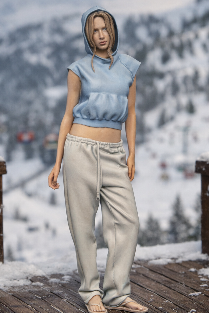 Relaxed Alpine Tourist in Cropped Hoodie & Sweatpants | Resin Figurine