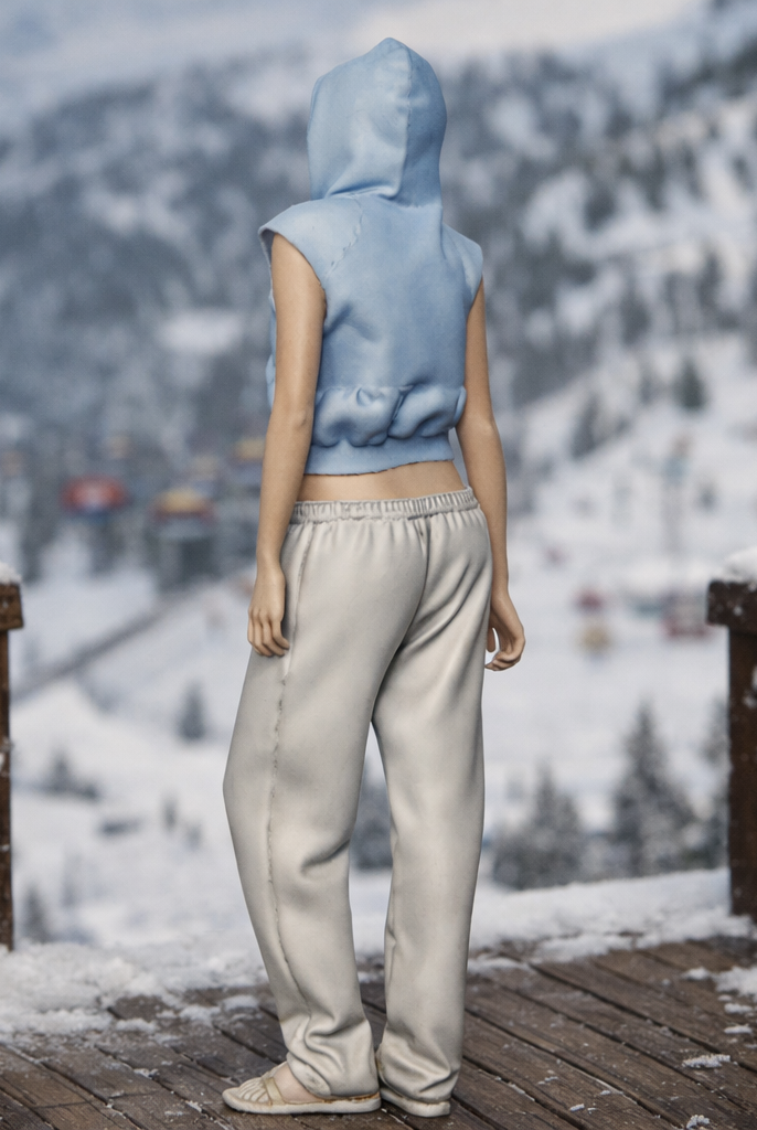 Relaxed Alpine Tourist in Cropped Hoodie & Sweatpants | Resin Figurine