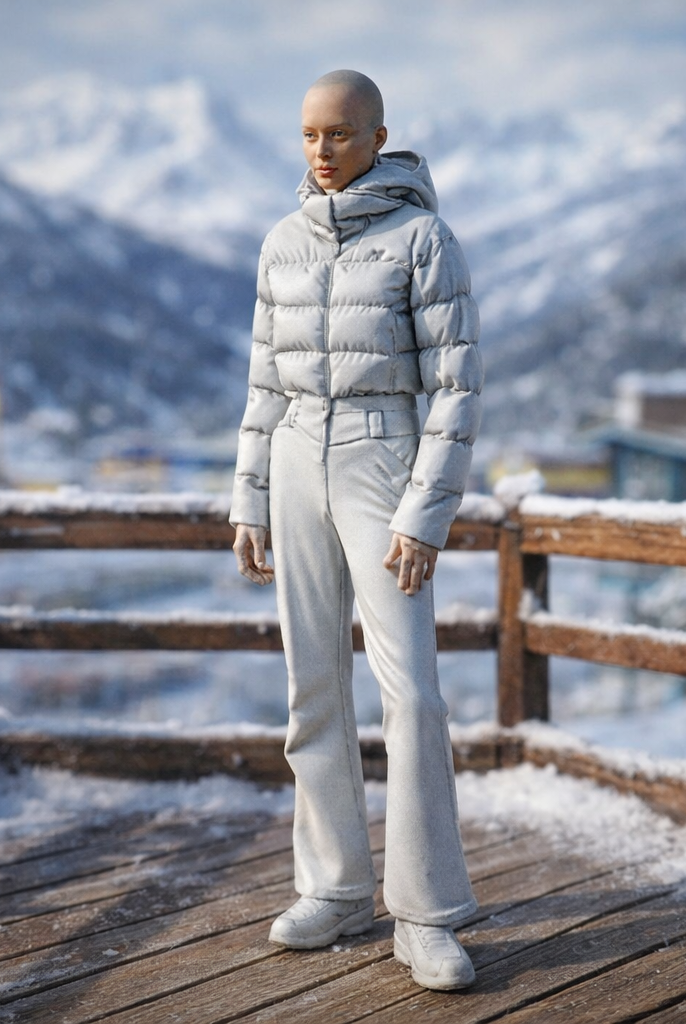 Avant-Garde Tourist in Cropped Puffer | Resin Figurine