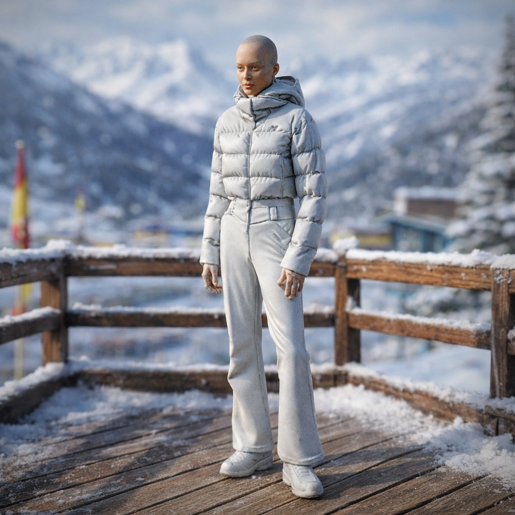 Avant-Garde Tourist in Cropped Puffer | Resin Figurine