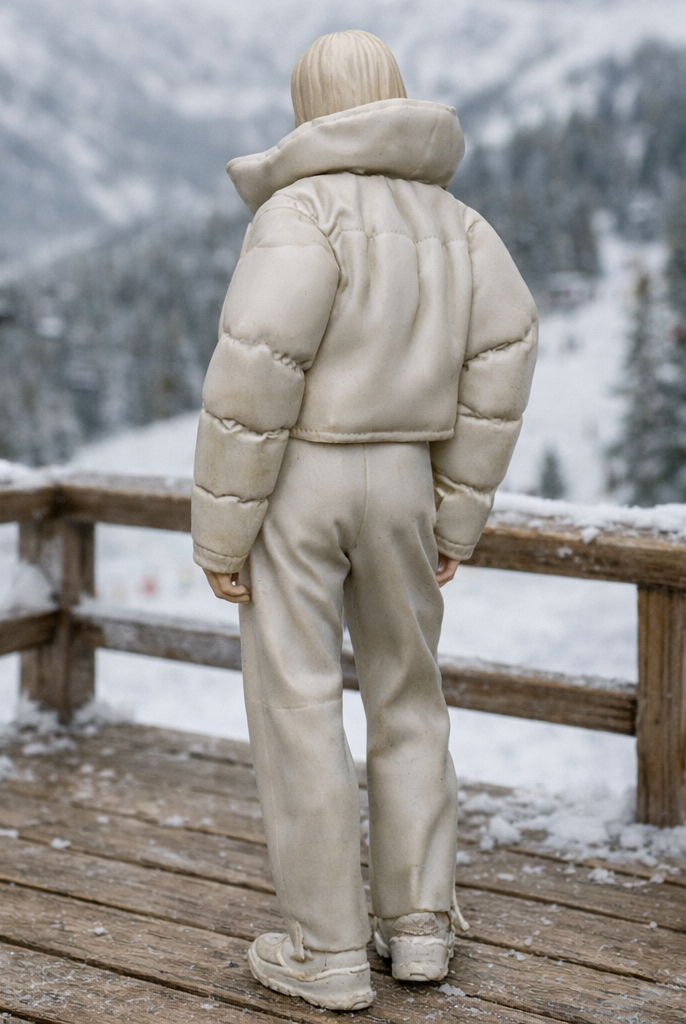 Hooded Winter Tourist in Puffer & Tracksuit | Resin Figurine