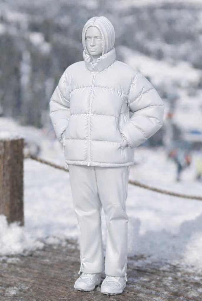 Minimalist Winter Chic in Puffer Jacket & Trousers | Resin Figurine