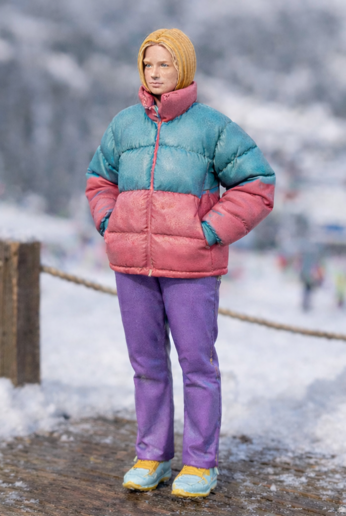 Minimalist Winter Chic in Puffer Jacket & Trousers | Resin Figurine