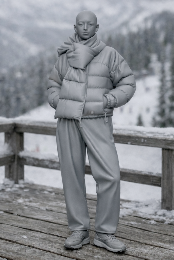 Retro Ski Tourist in Puffer & Scarf | Resin Figurine