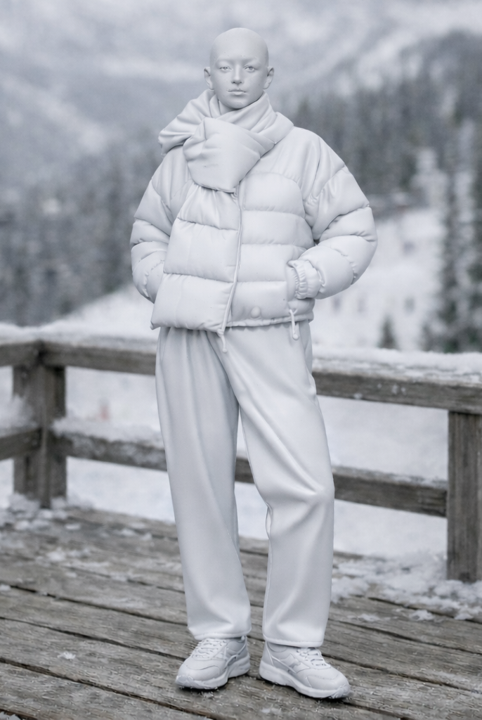 Retro Ski Tourist in Puffer & Scarf | Resin Figurine