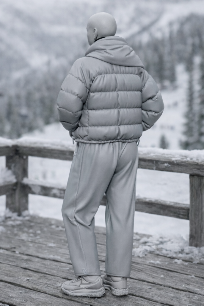 Retro Ski Tourist in Puffer & Scarf | Resin Figurine