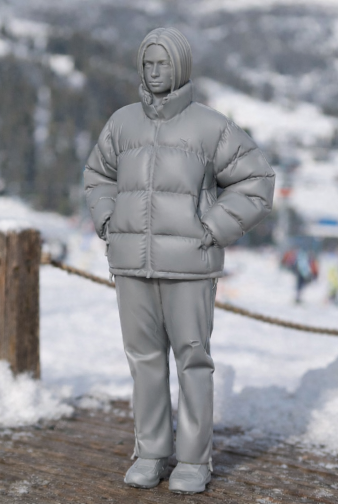 Minimalist Winter Chic in Puffer Jacket & Trousers | Resin Figurine