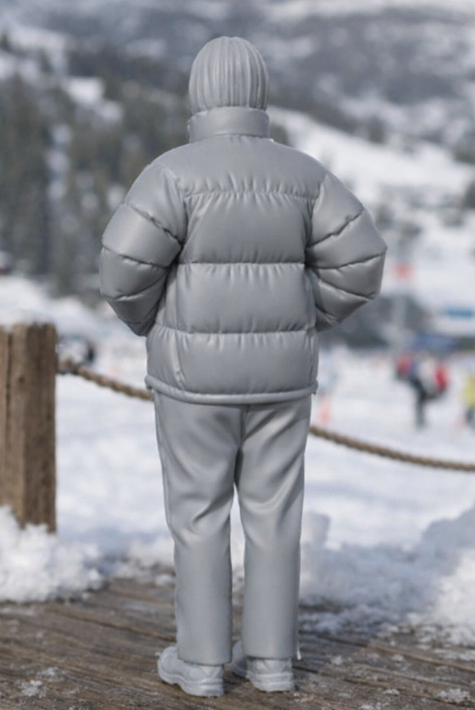 Minimalist Winter Chic in Puffer Jacket & Trousers | Resin Figurine