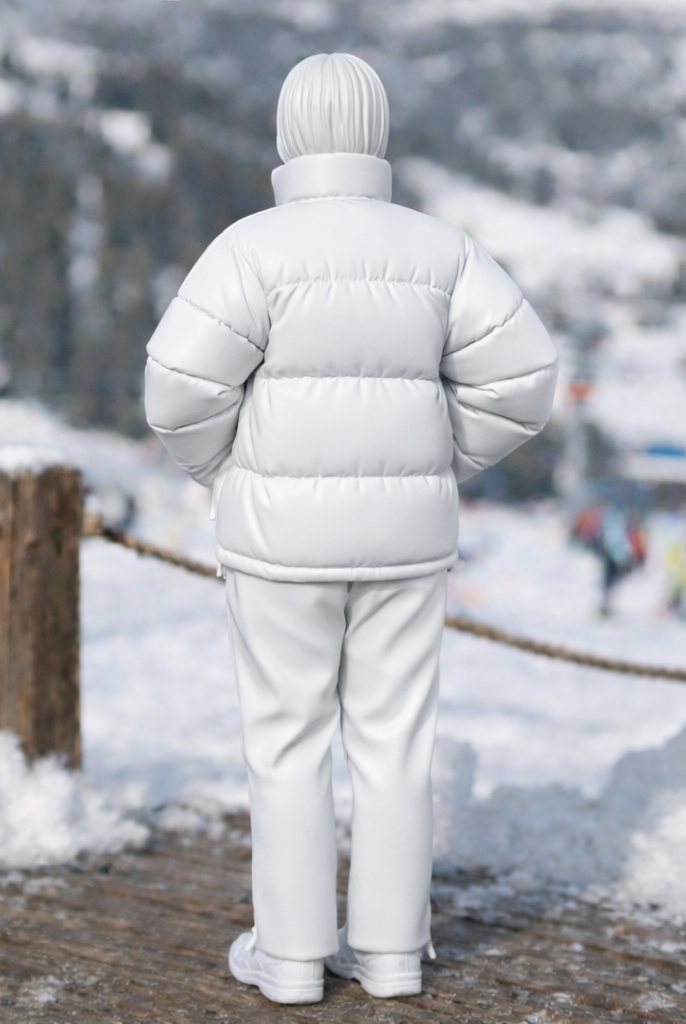 Minimalist Winter Chic in Puffer Jacket & Trousers | Resin Figurine