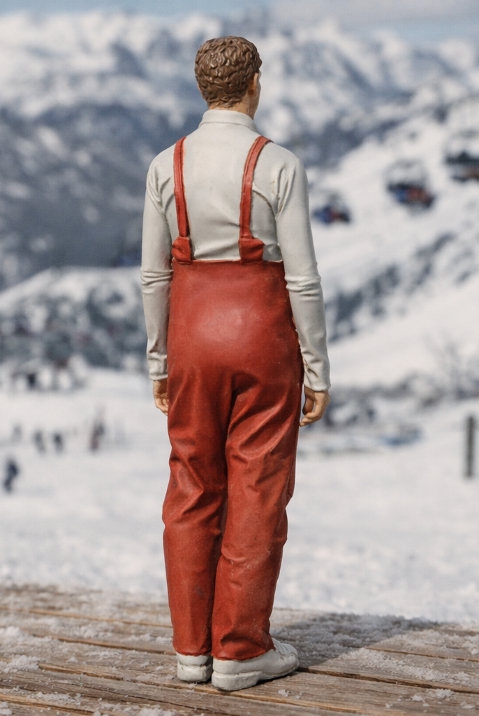 Vintage Alpine Skier in High-Waisted Salopettes | Resin Figurine