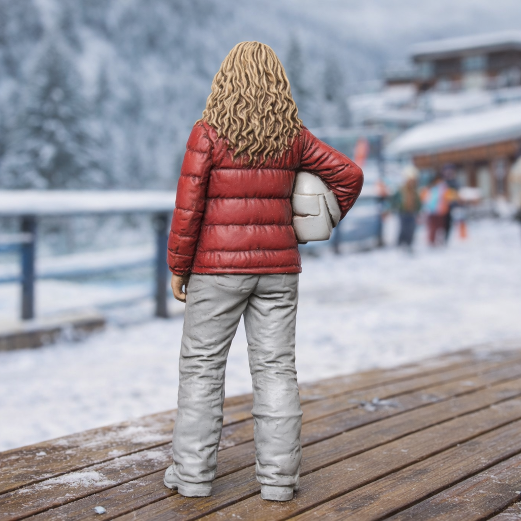 Professional Skier in Quilted Down Jacket | Resin Figurine