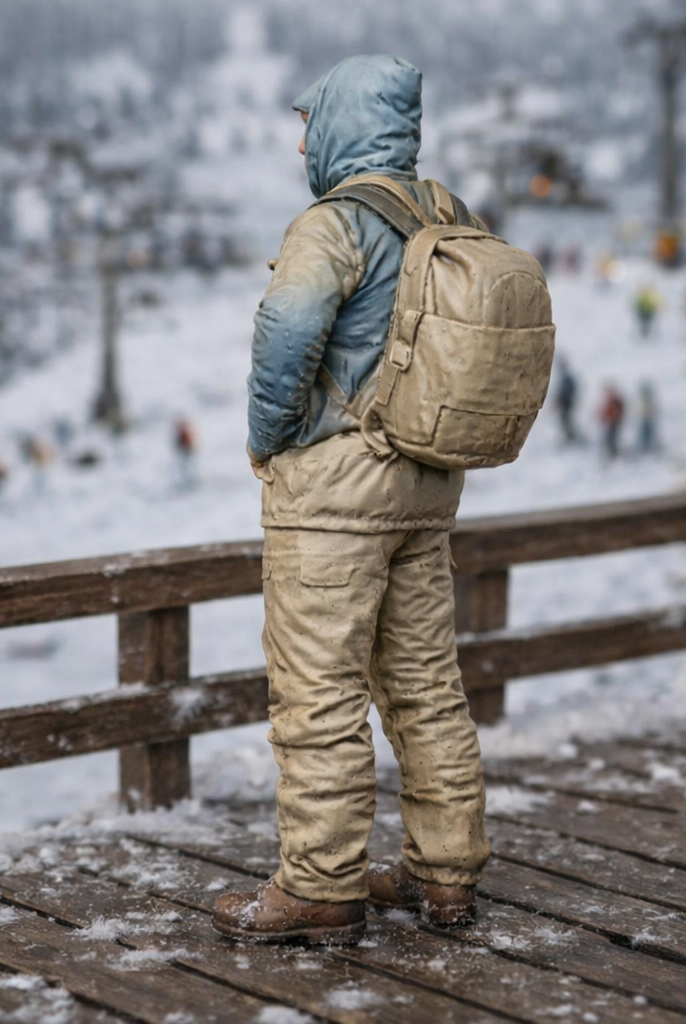 Professional Backcountry Guide in Hooded Expedition Shell | Resin Figurine