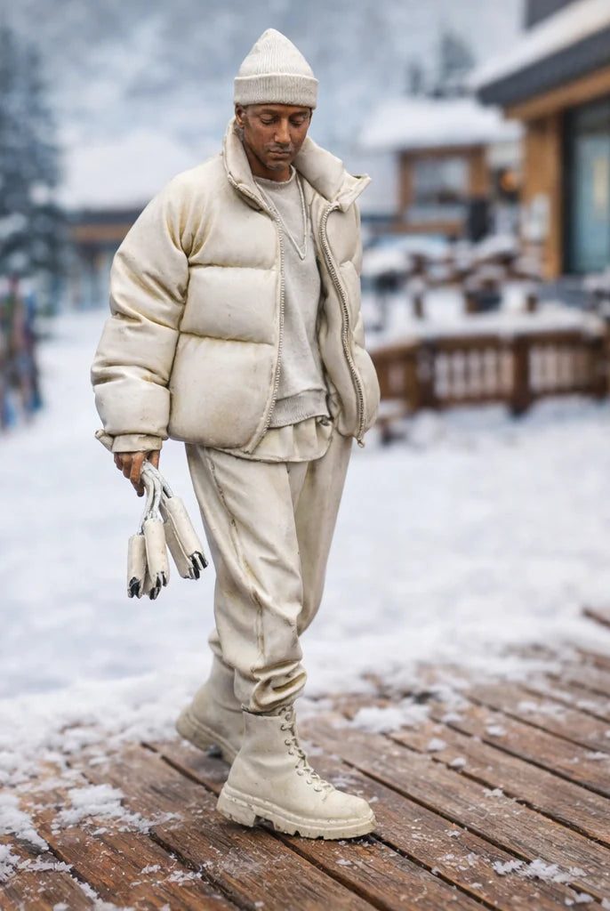 Professional Mountain Coach in Monochromatic Puffer Gear | Resin Figurine