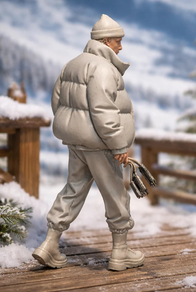 Professional Mountain Coach in Monochromatic Puffer Gear | Resin Figurine