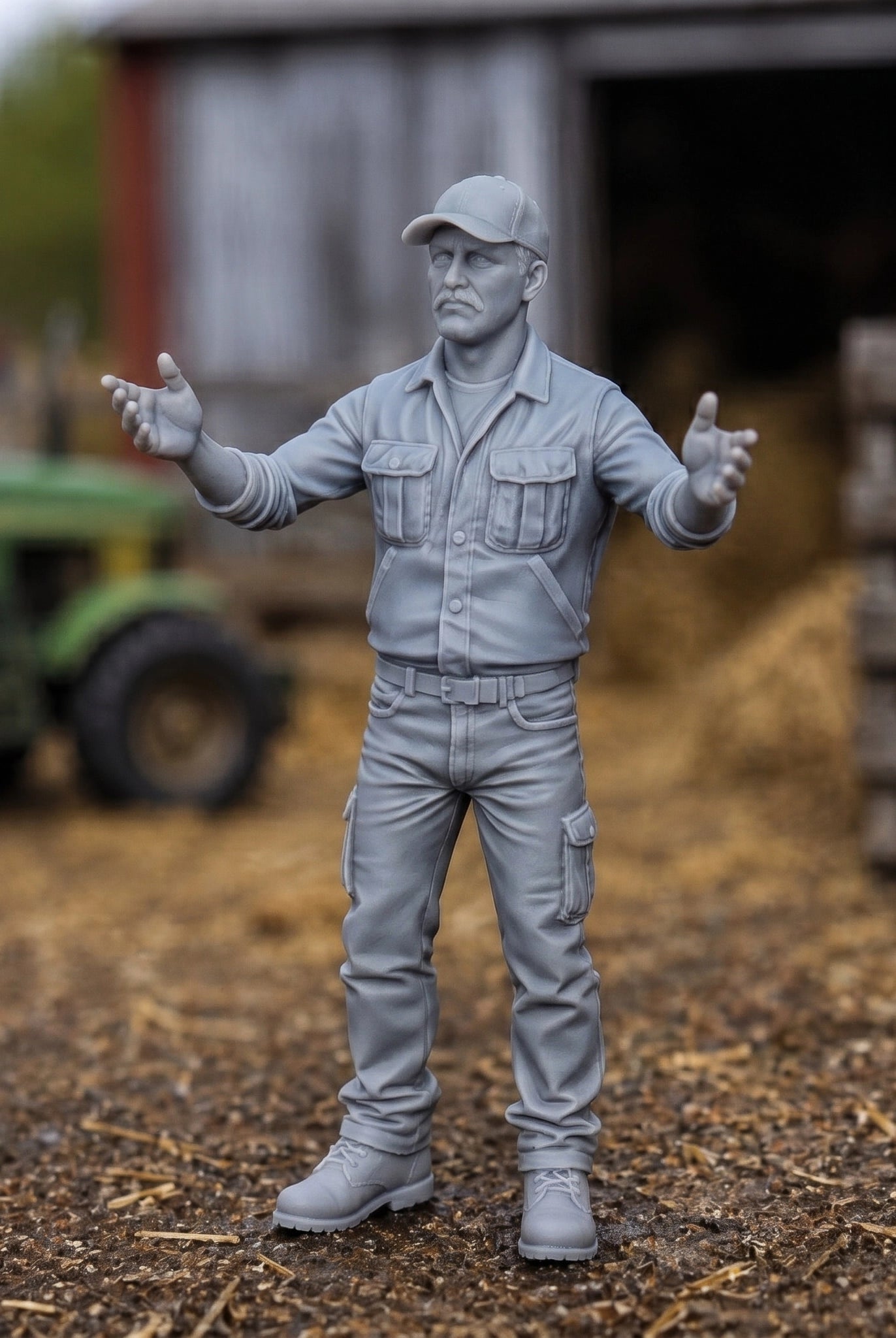 The Farm Hand | Grey Resin Farm Diorama Figurine