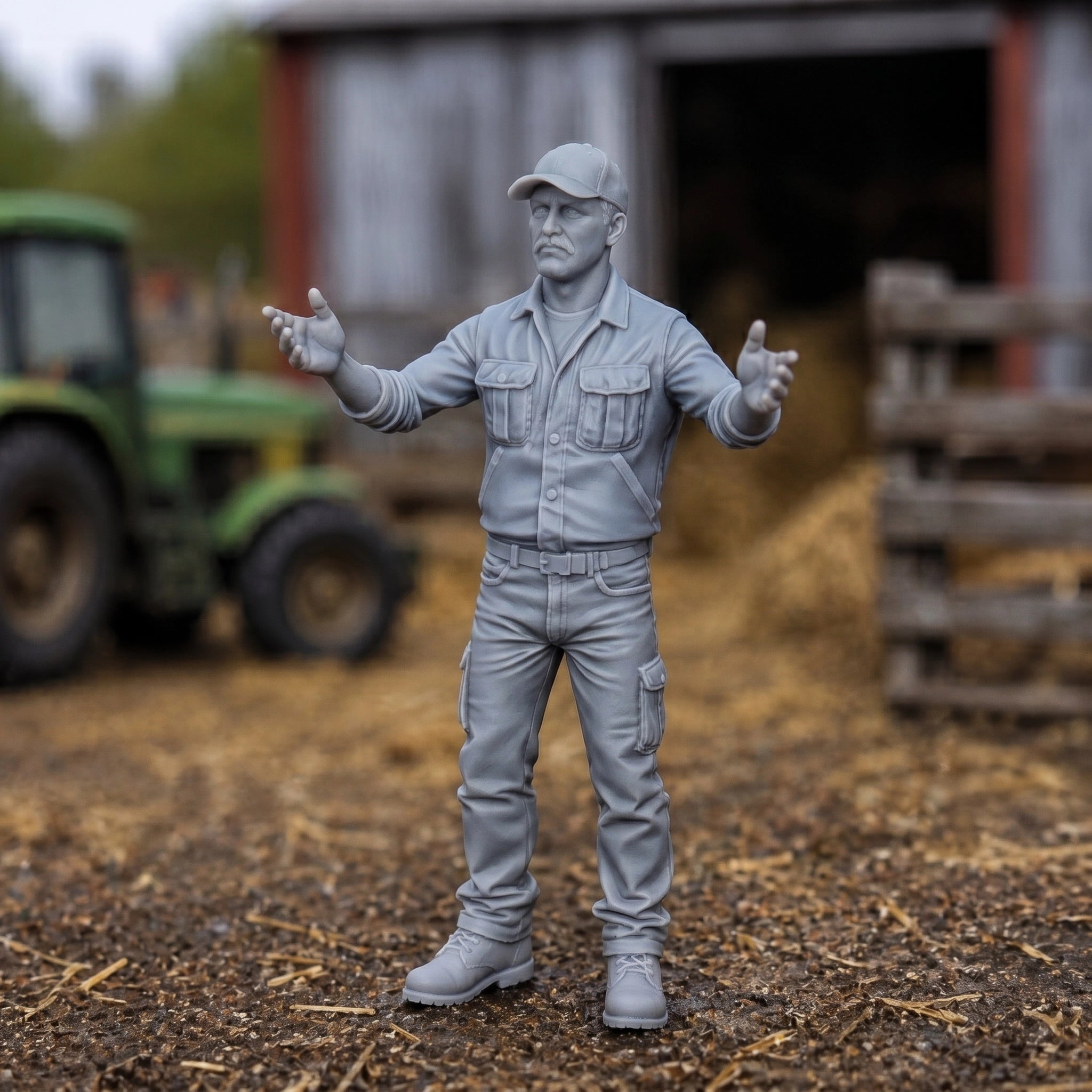 The Farm Hand | Grey Resin Farm Diorama Figurine