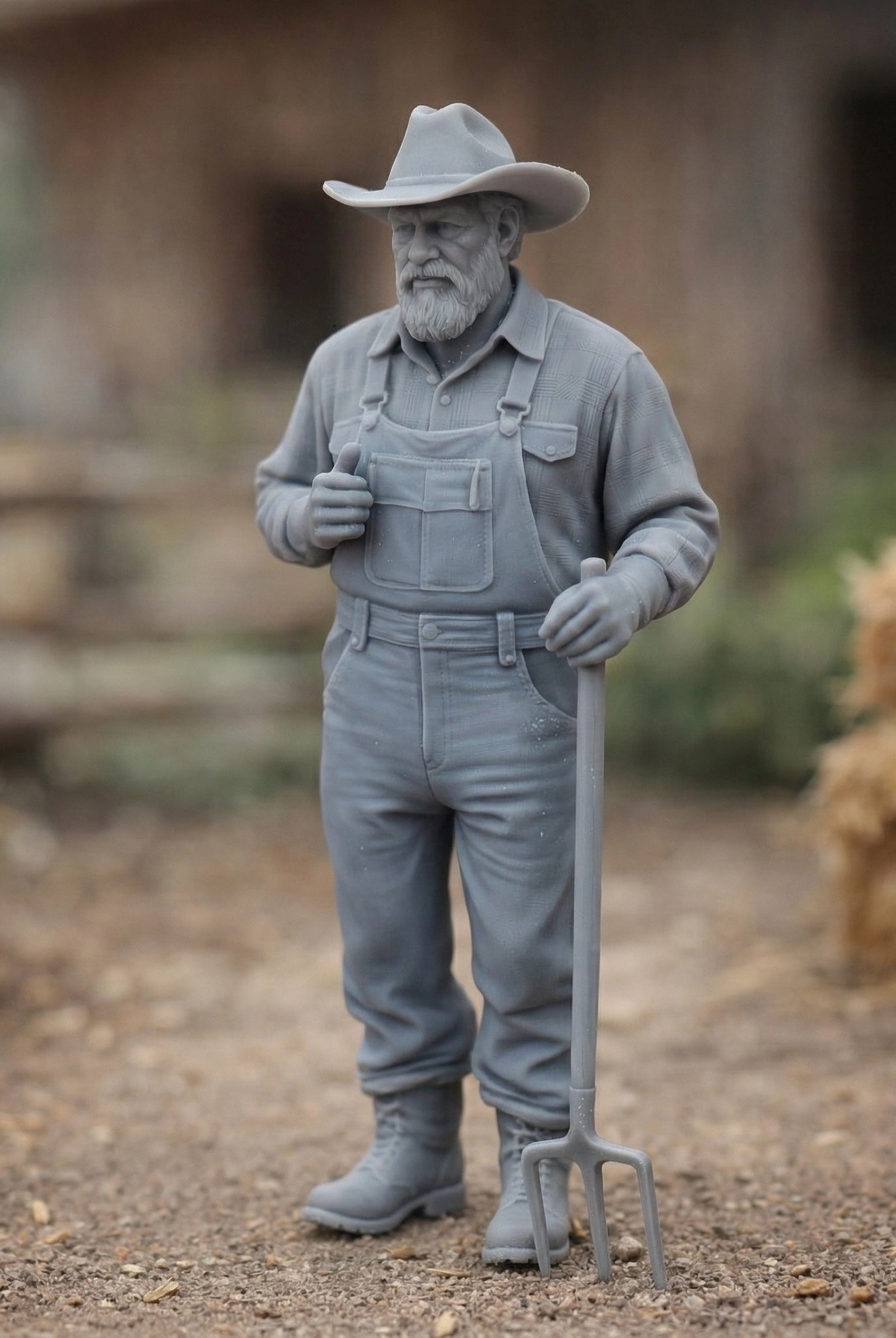 Veteran Farmhand | Grey Resin Farm Diorama Figurine