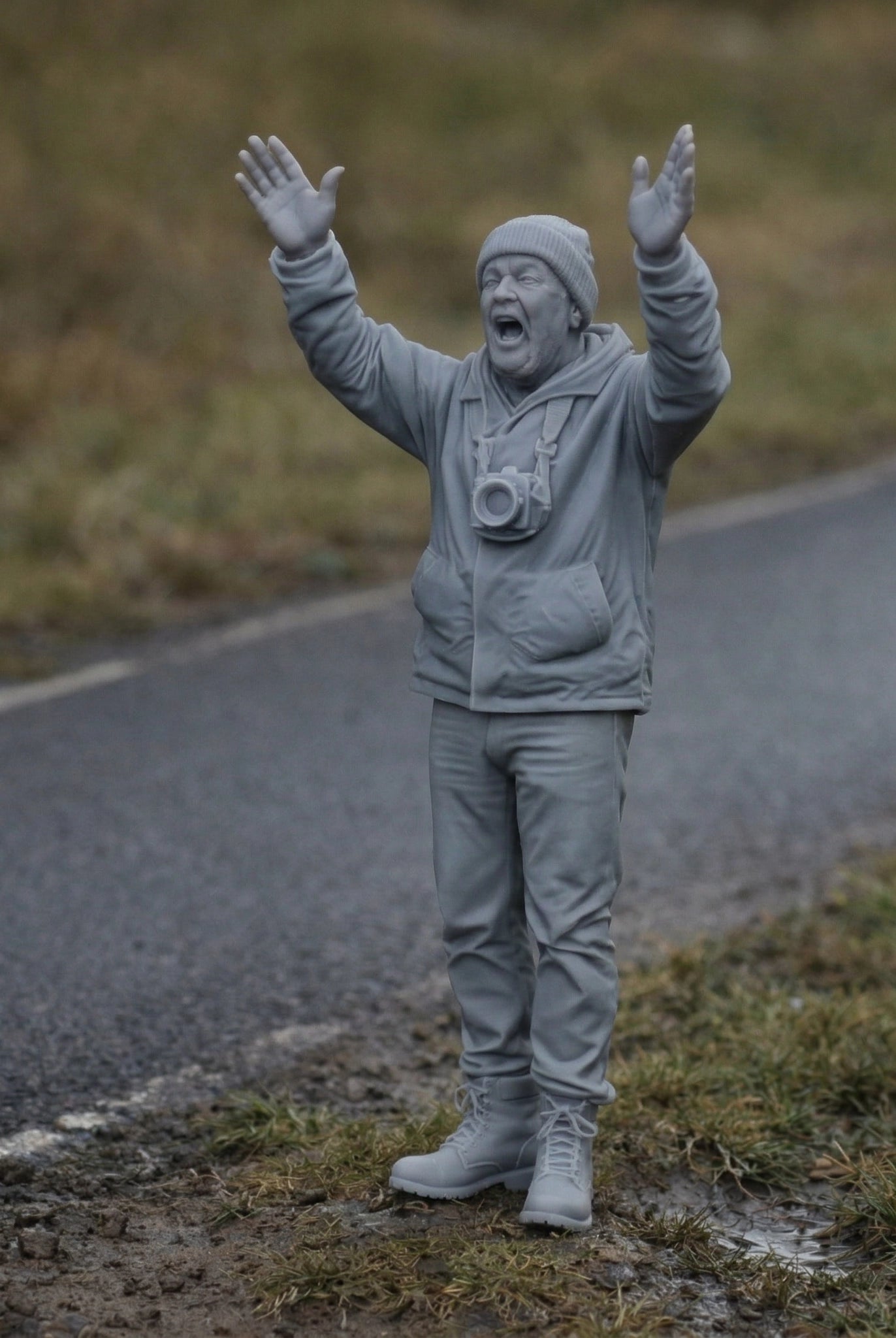 Die-Hard Rally Fan | Grey Resin Diorama Figurine