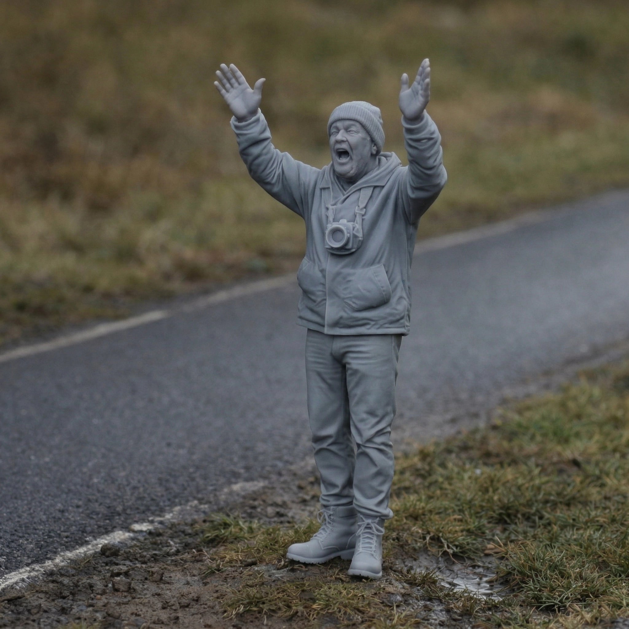 Die-Hard Rally Fan | Grey Resin Diorama Figurine