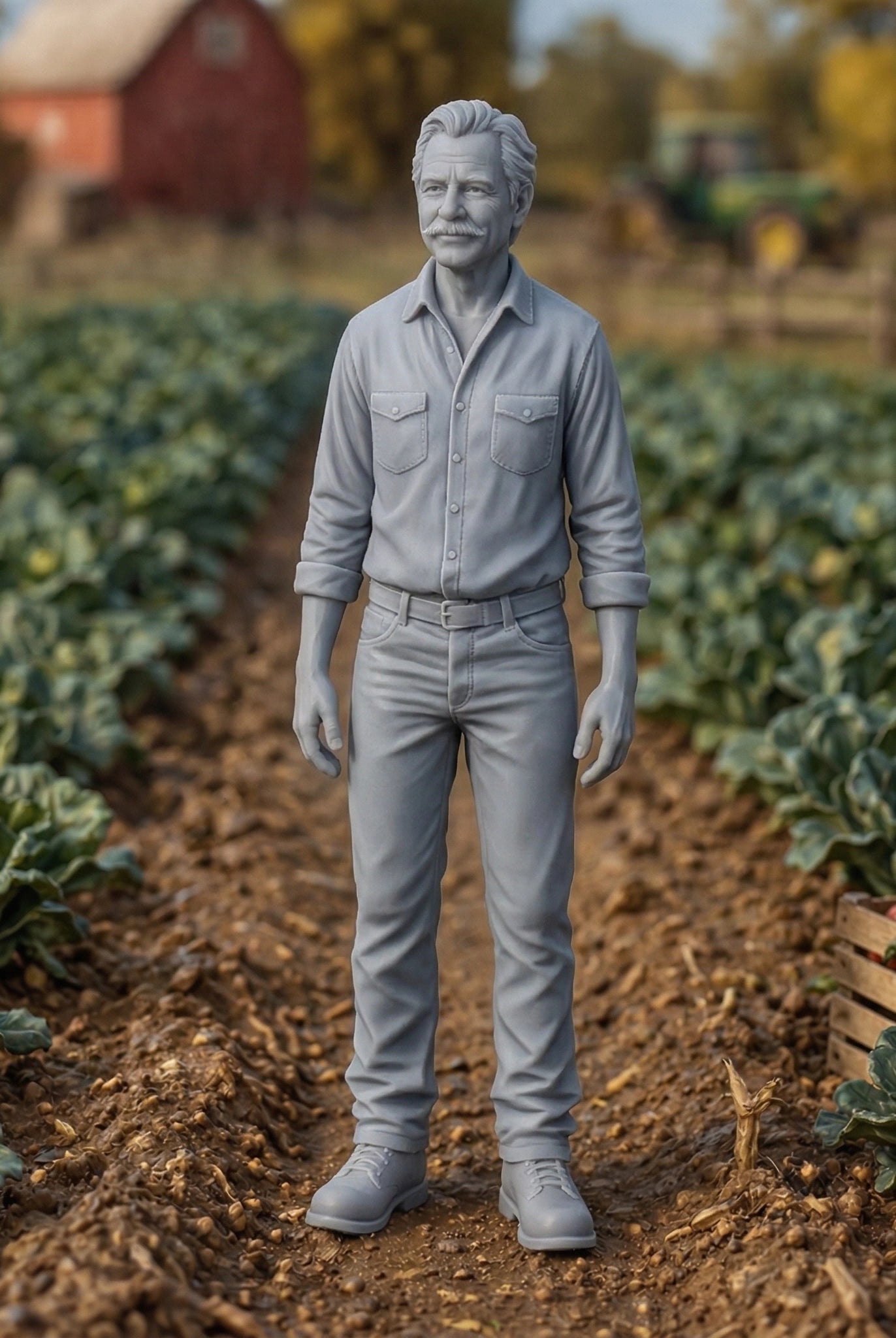 Market Garden Farmer | Grey Resin Farm Diorama Figurine