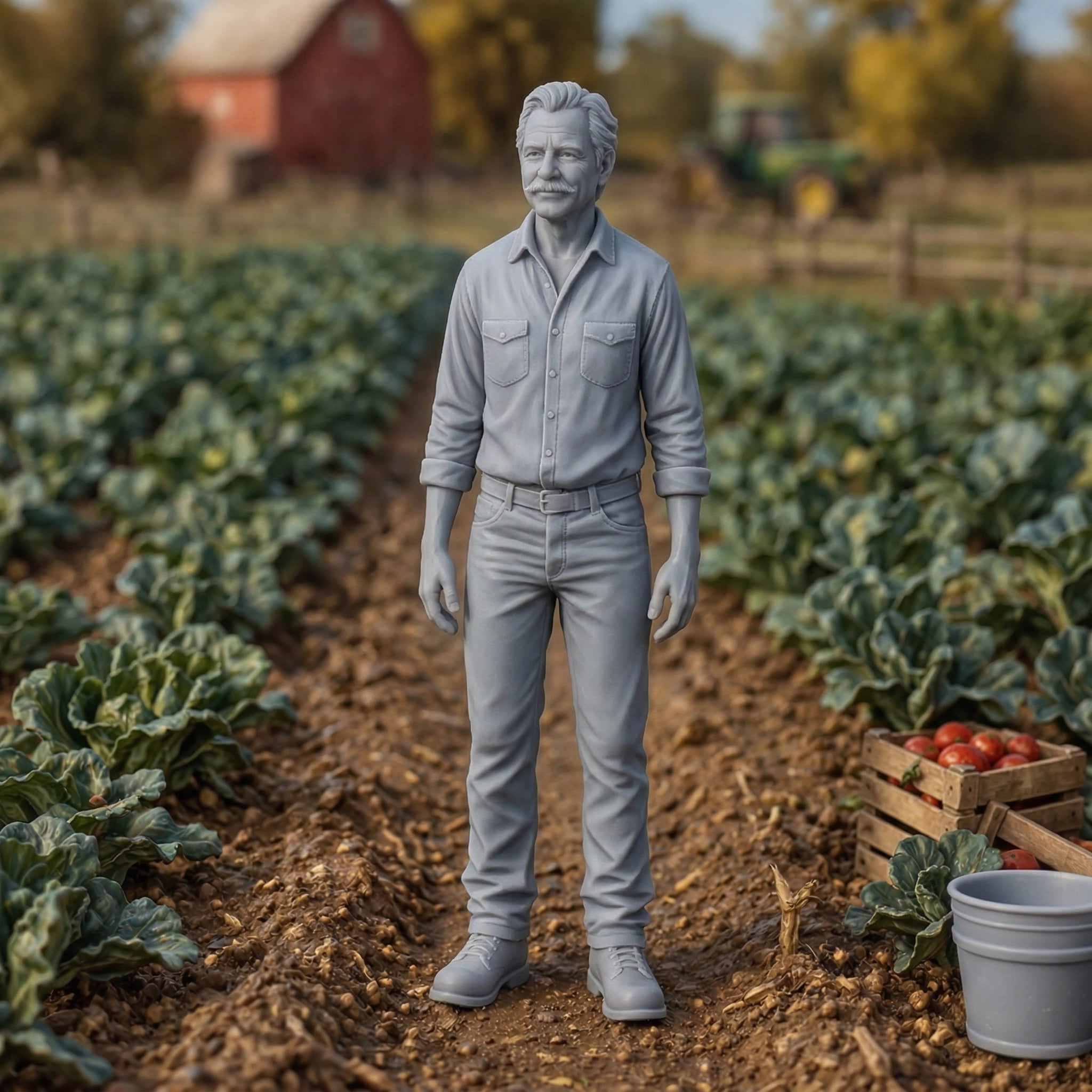 Market Garden Farmer | Grey Resin Farm Diorama Figurine