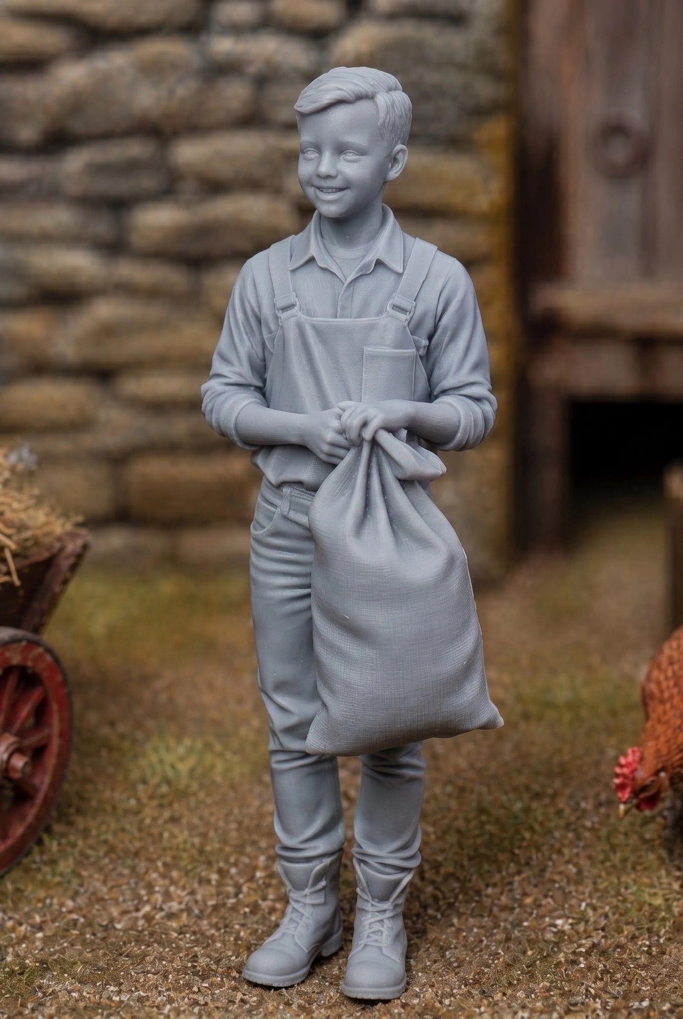 The Young Apprentice | Grey Resin Farm Diorama Figurine