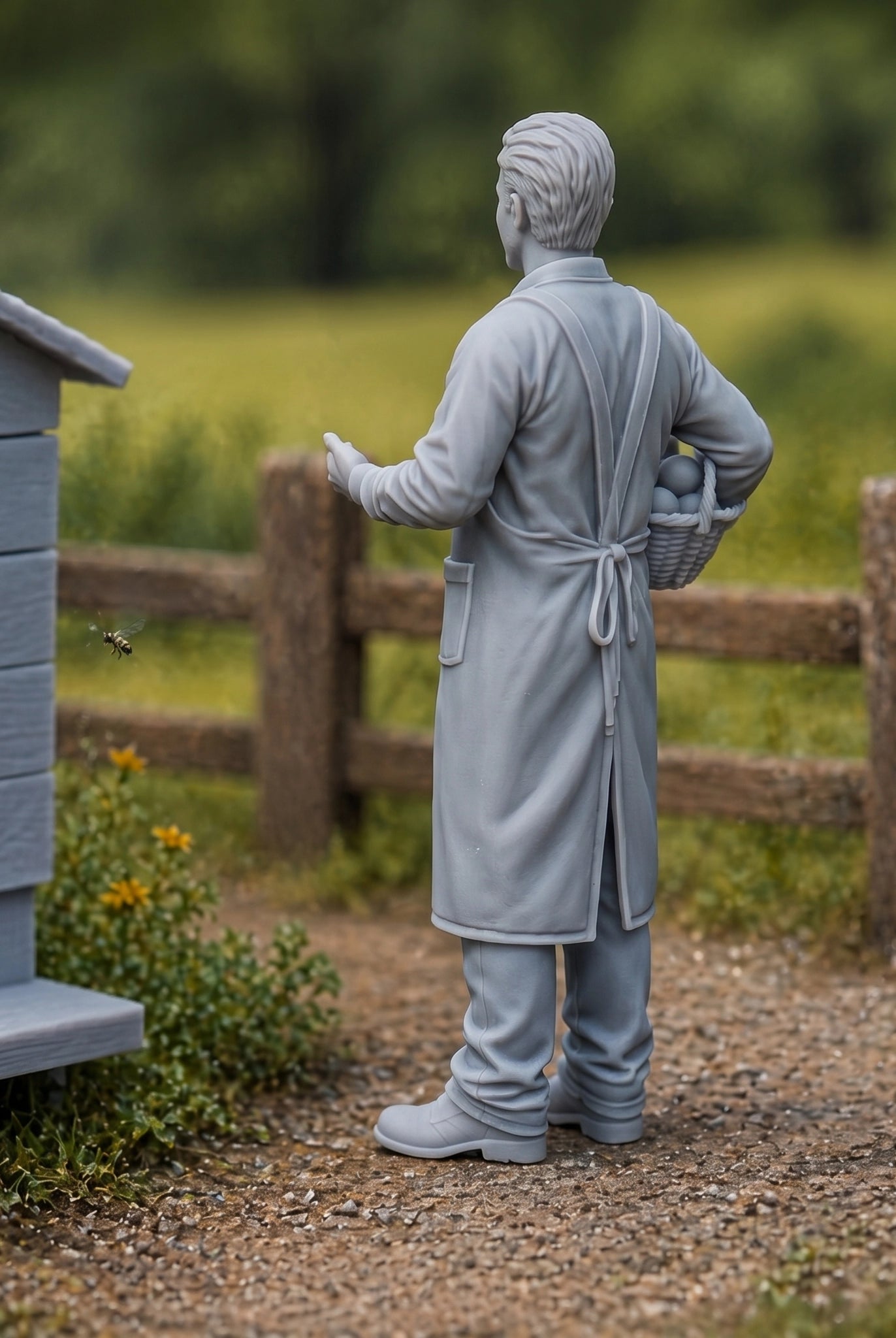 The Rural Apiarist | Grey Resin Farm Diorama Figurine