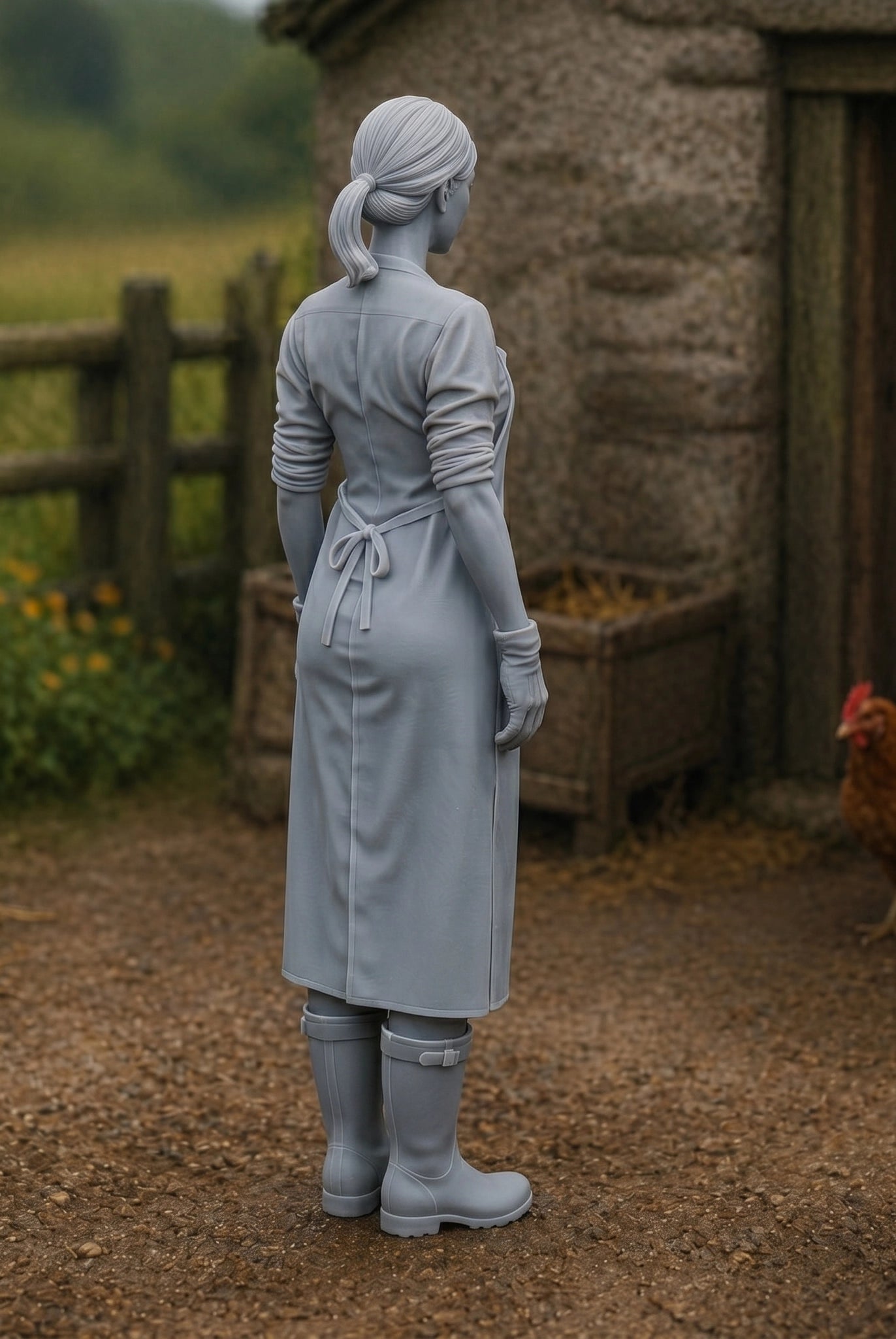 The Dairy Maid | Grey Resin Farm Diorama Figurine