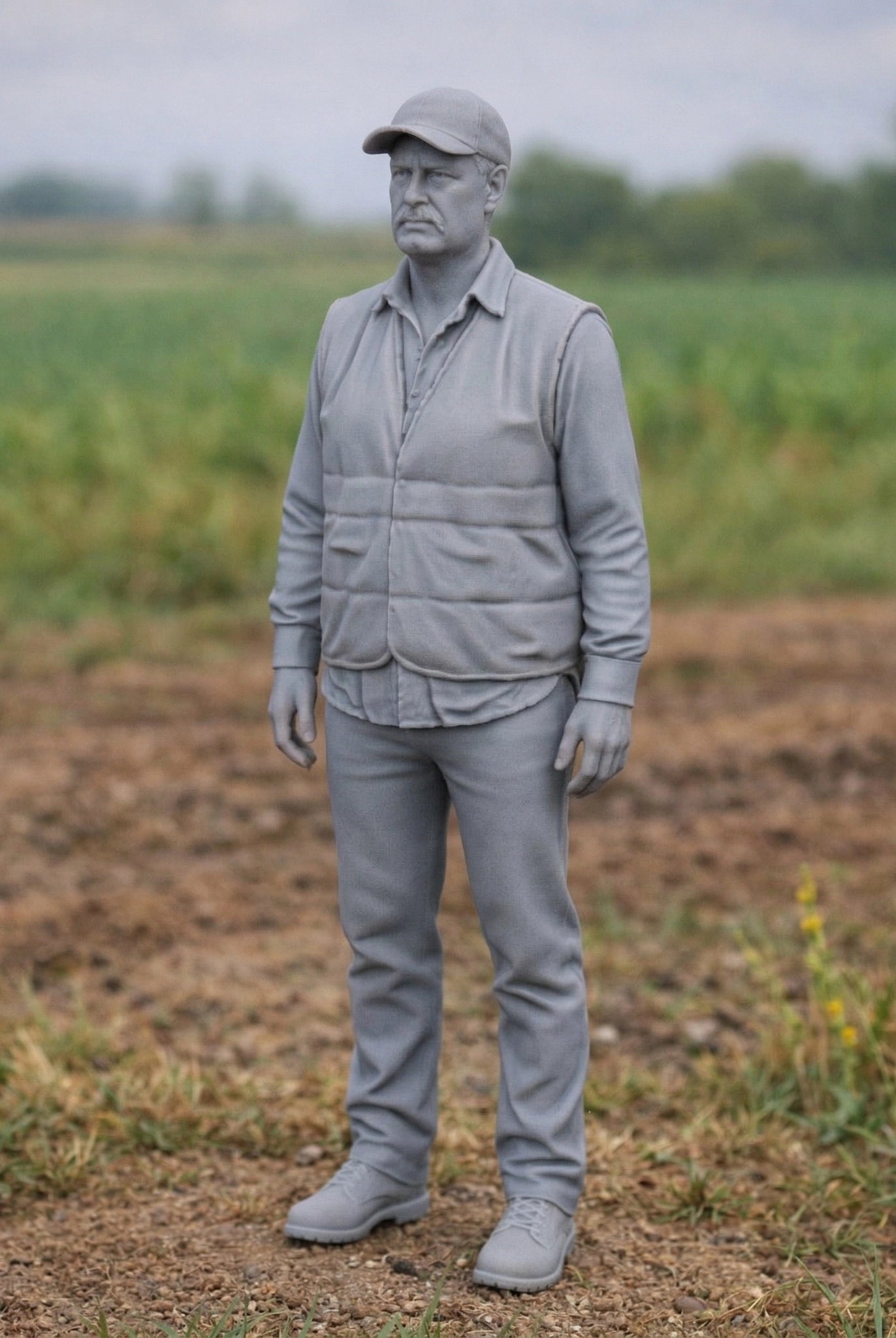 Seasoned Farm Hand | Grey Resin Farm Diorama Figurine