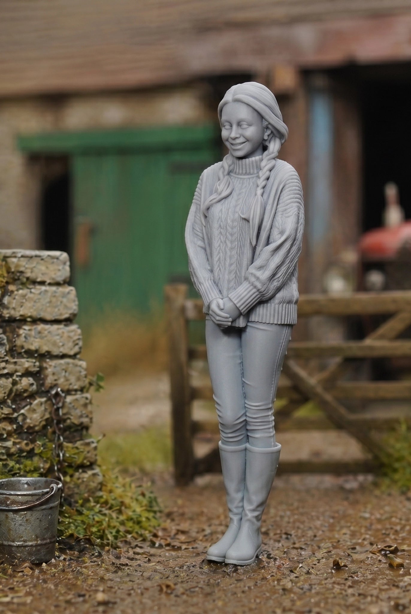 The Countryside Assistant | Grey Resin Farm Diorama Figurine