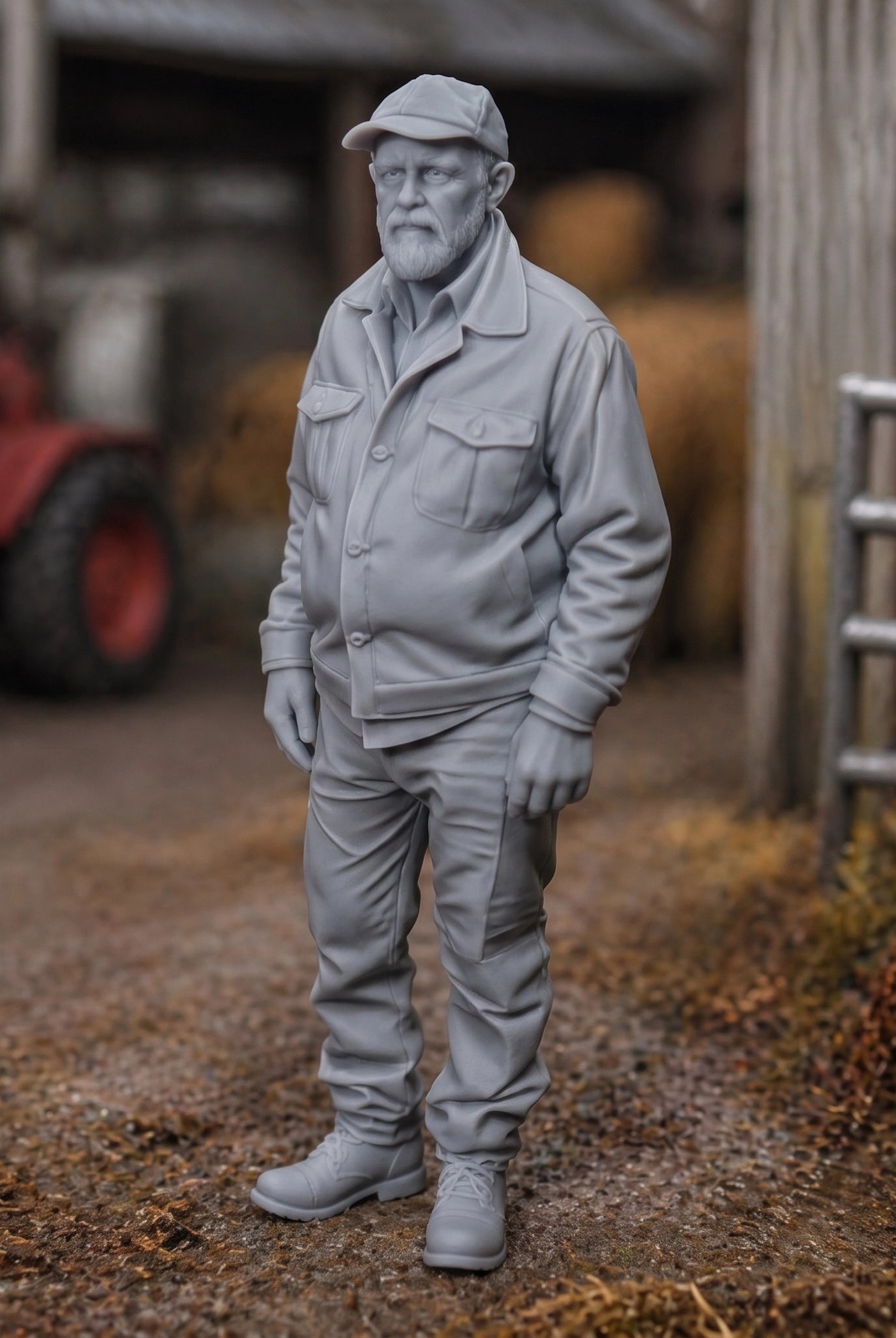 The Heritage Farmer | Grey Resin Farm Diorama Figurine