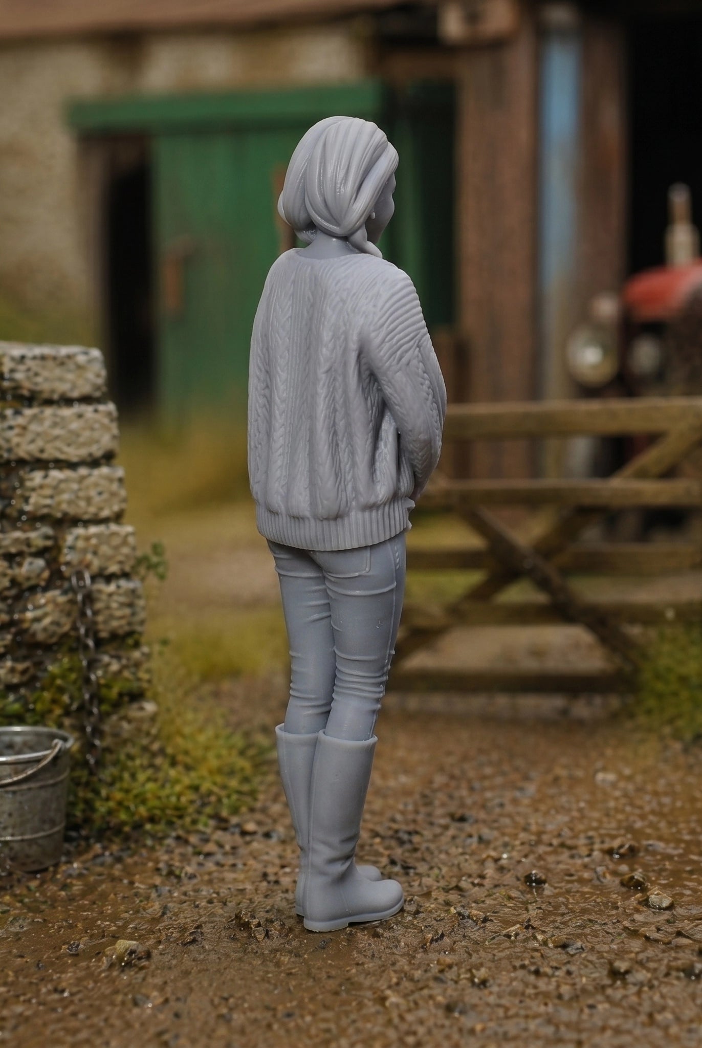 The Countryside Assistant | Grey Resin Farm Diorama Figurine