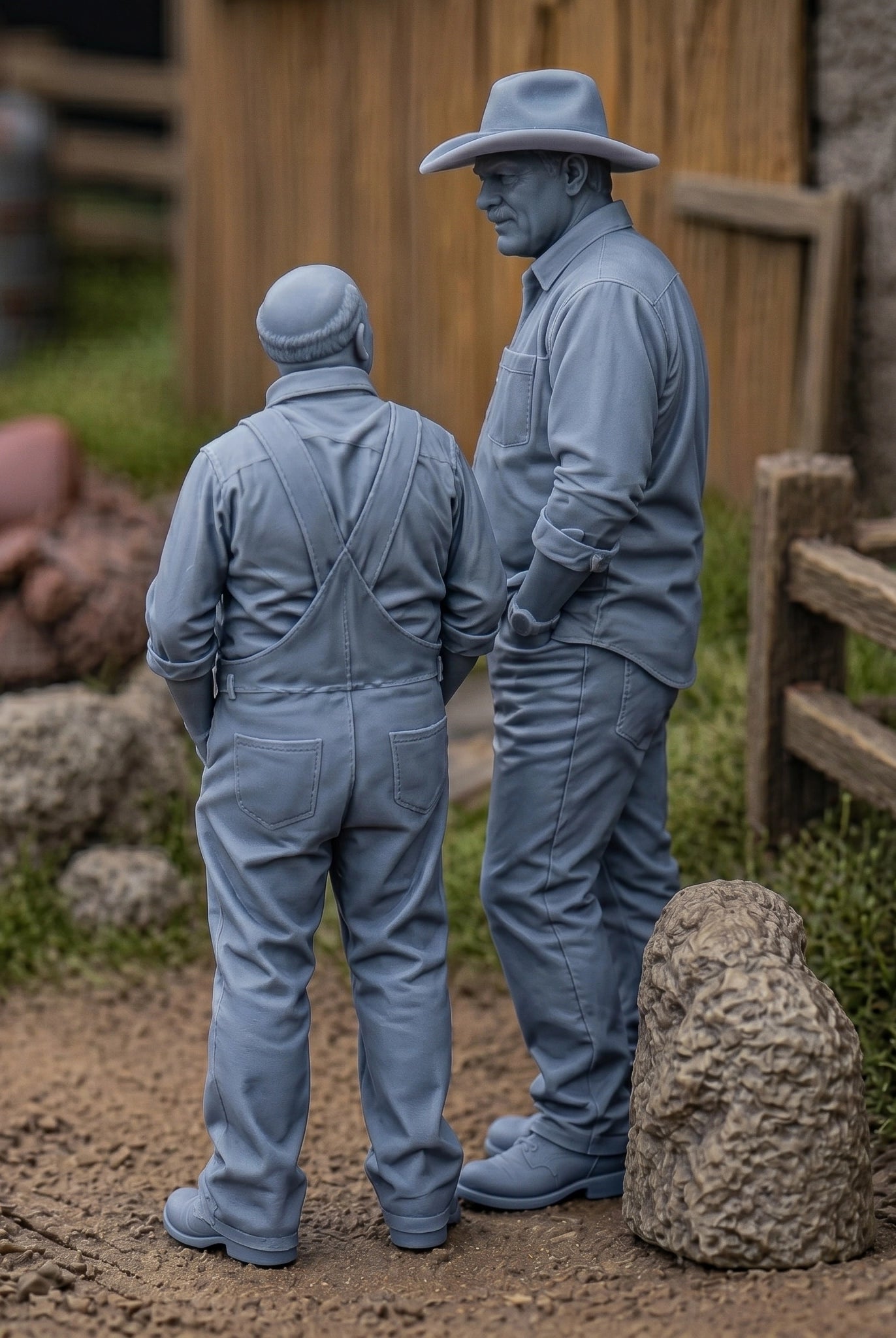 The Yard Talk Duo Two Pack | Grey Resin Farm Diorama Figurine