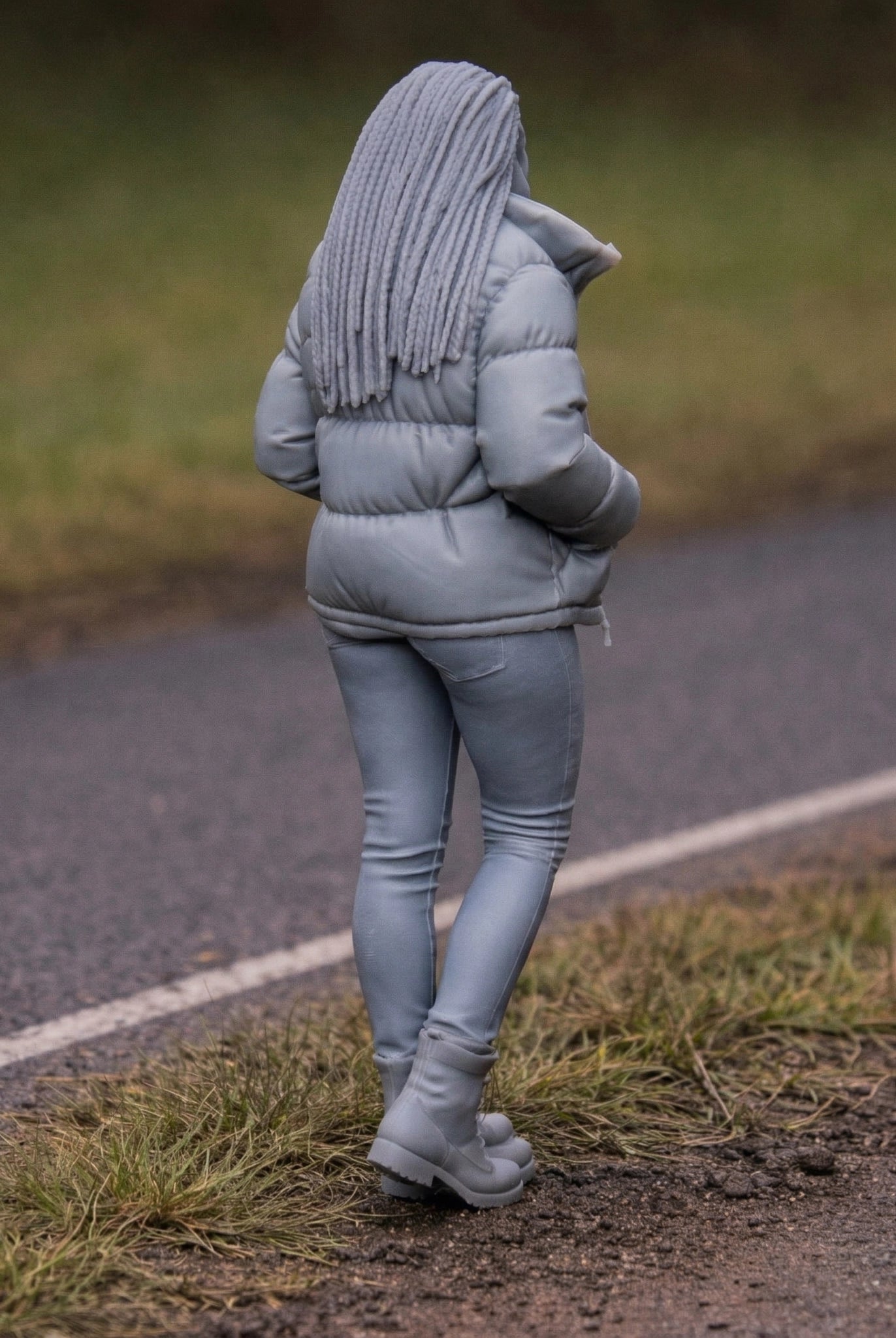 Roadside Spectator with Smartphone | Grey Resin Diorama Figurine
