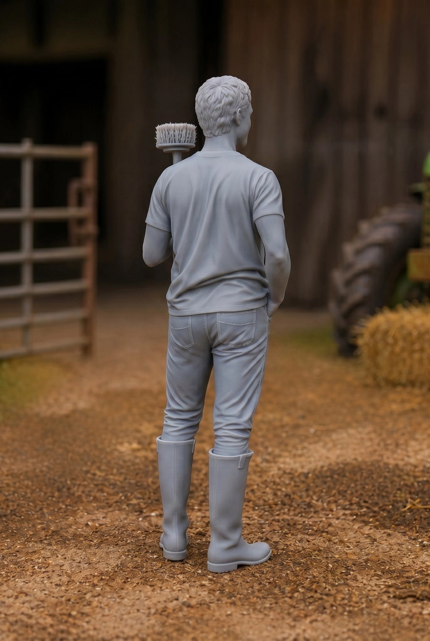 The Barnyard Hand | Grey Resin Farm Diorama Figurine
