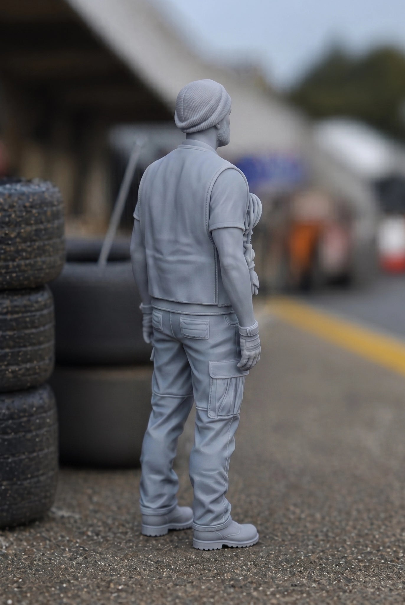 Trackside Marshal | Grey Resin Slot Car Diorama Figurine