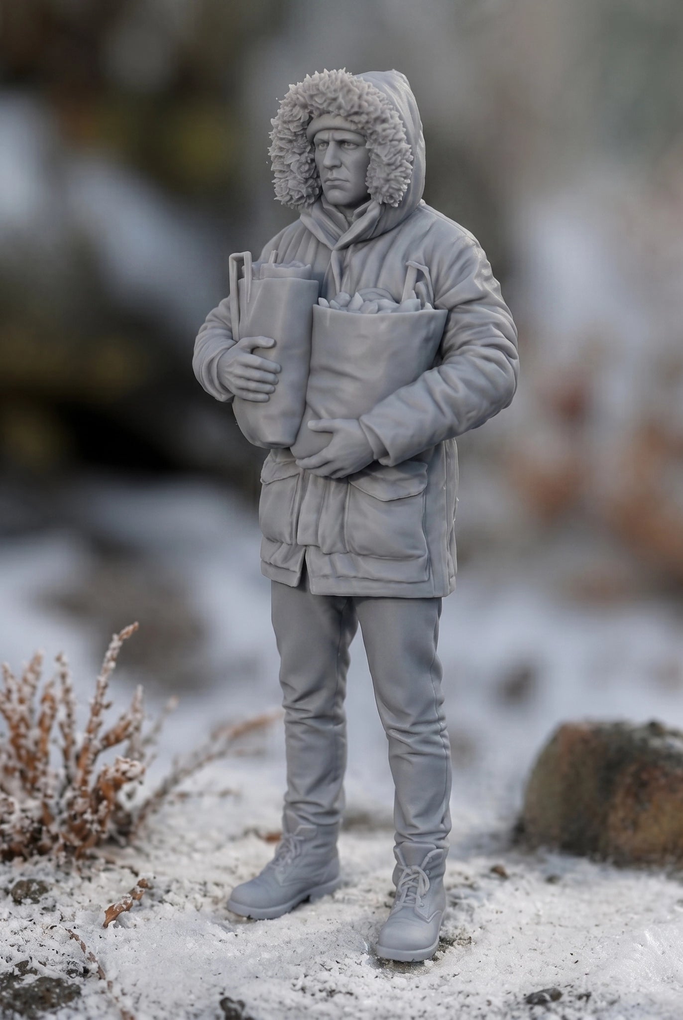 The Winter Provider | Grey Resin Winter Diorama Figurine