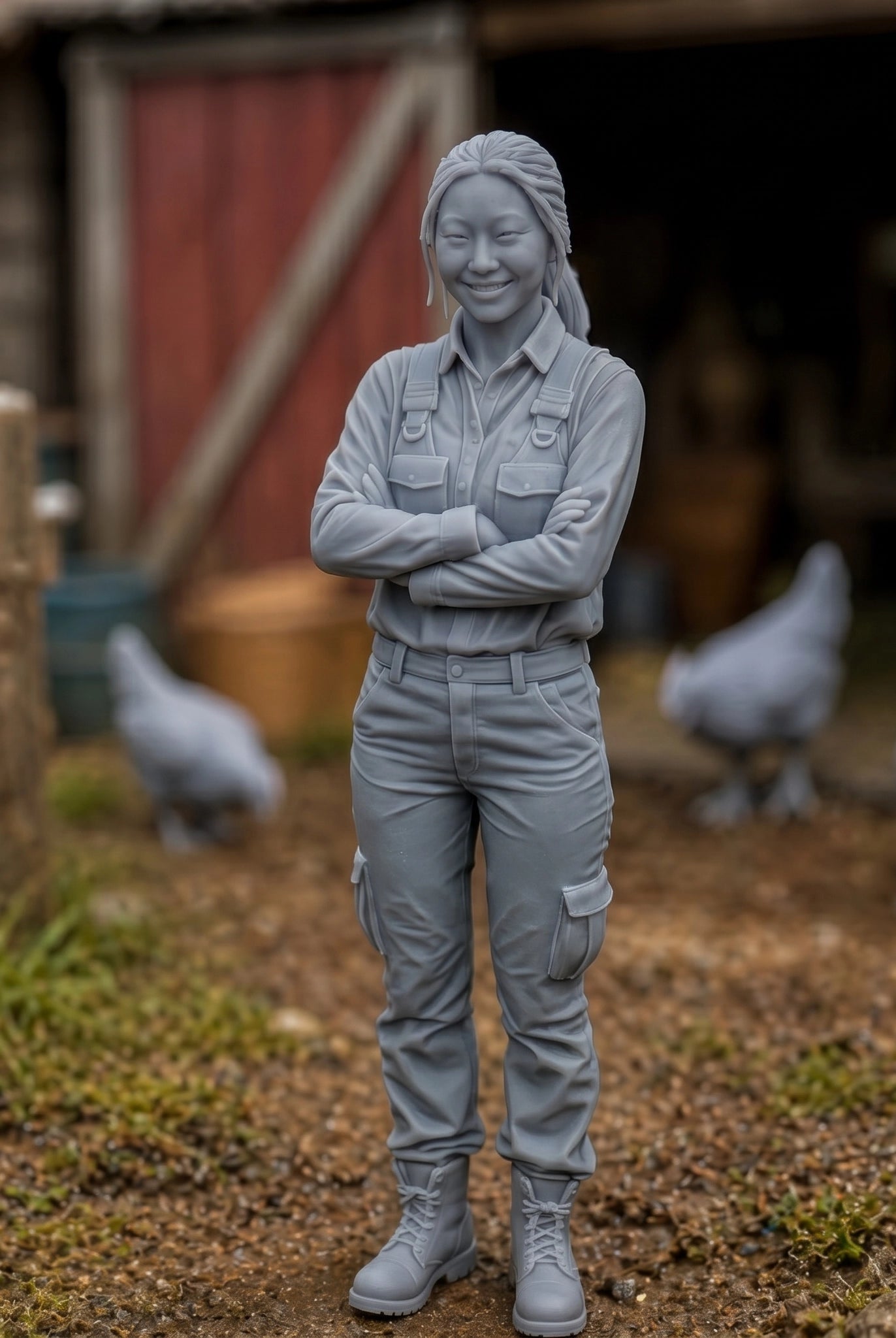 The Homestead Hand | Grey Resin Farm Diorama Figurine