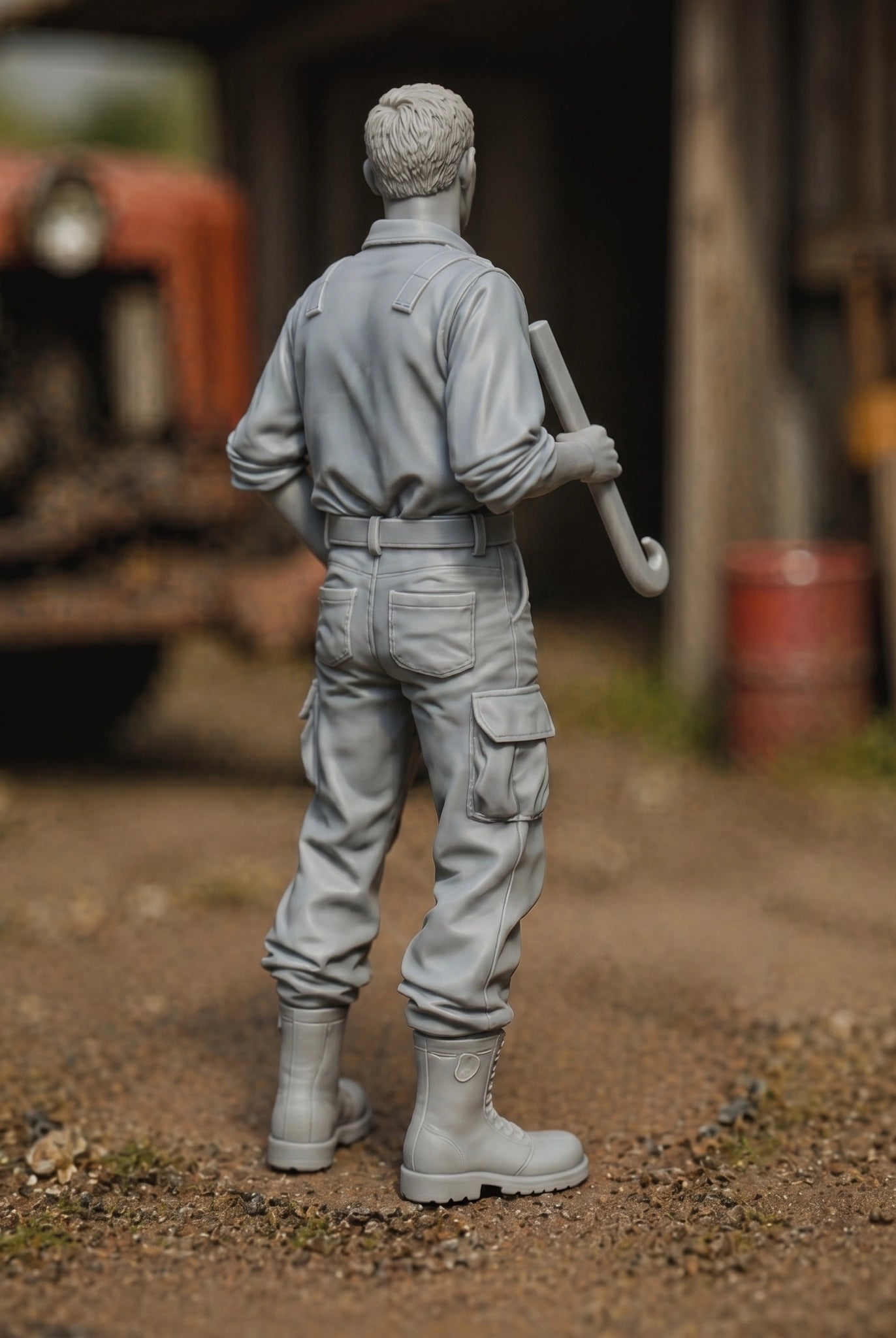 The Diesel Mechanic | Grey Resin Farm Diorama Figurine