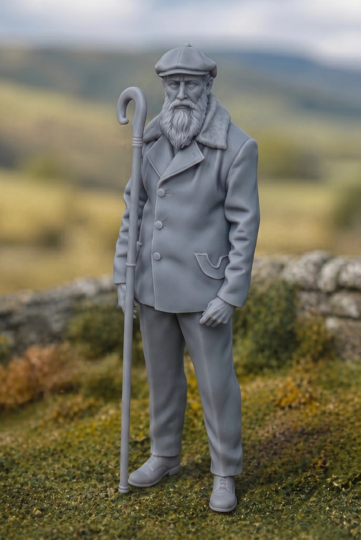 The Highland Shepherd | Grey Resin Farm Diorama Figurine