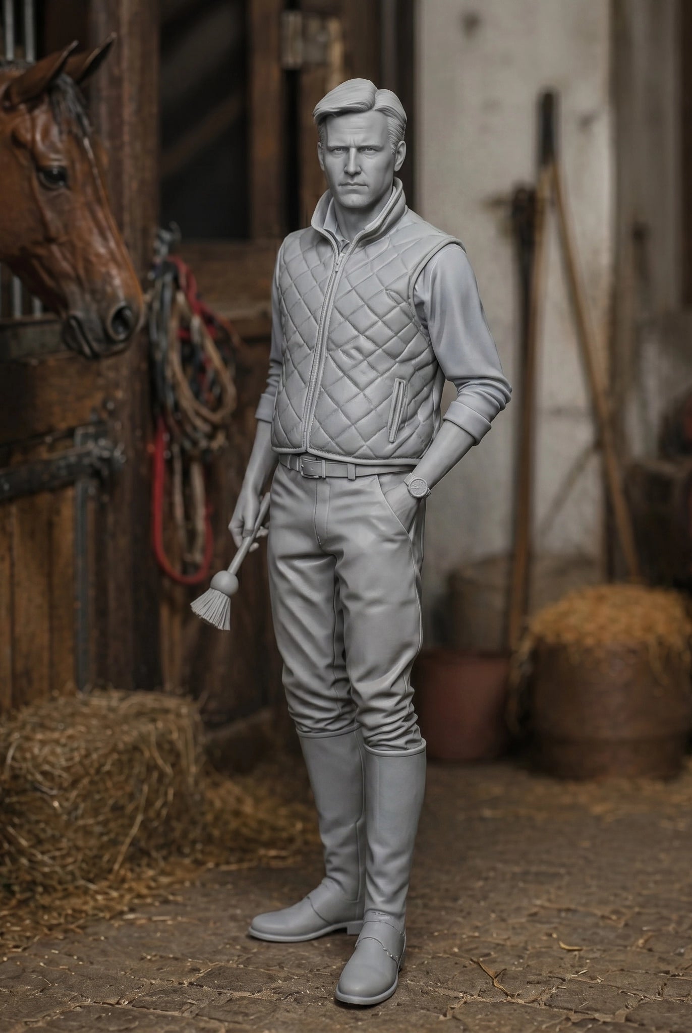 The Equestrian Trainer | Grey Resin Farm Diorama Figurine