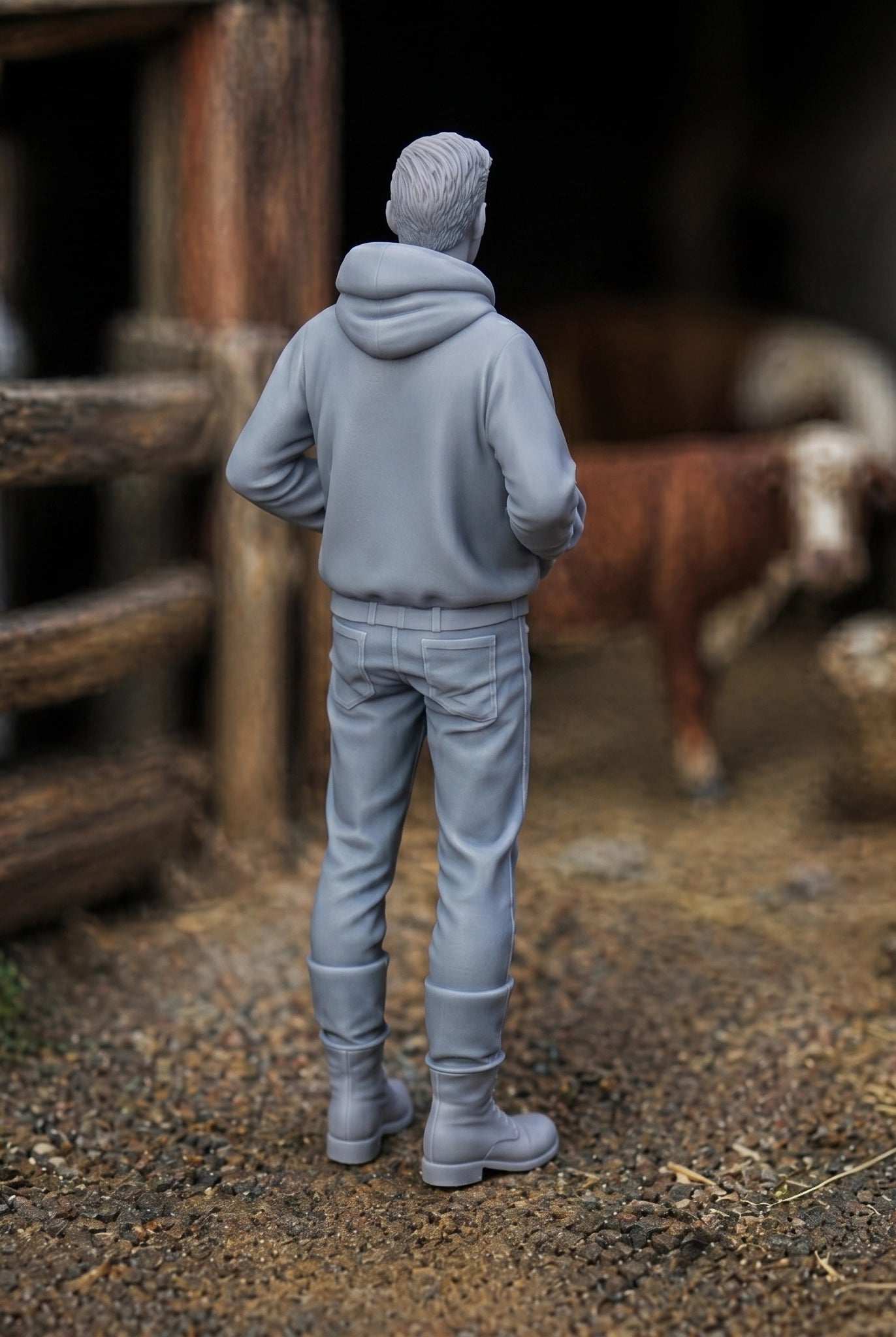 The Modern Male Farmhand | Grey Resin Farm Diorama Figurine