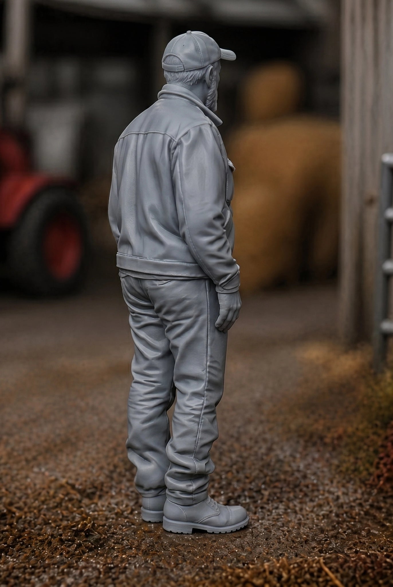 The Heritage Farmer | Grey Resin Farm Diorama Figurine